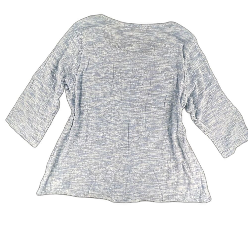 FLAX Size Medium Blue White Space Dye Linen Top 3/4 Sleeve Lagenlook Coastal - Picture 7 of 11